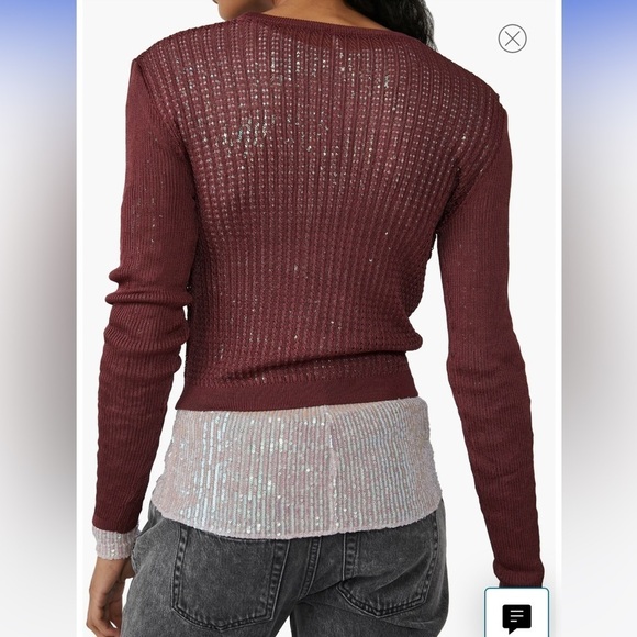 NWT Free People H20 Crew Pullover Size small raw garnet burgundy color - Picture 3 of 7